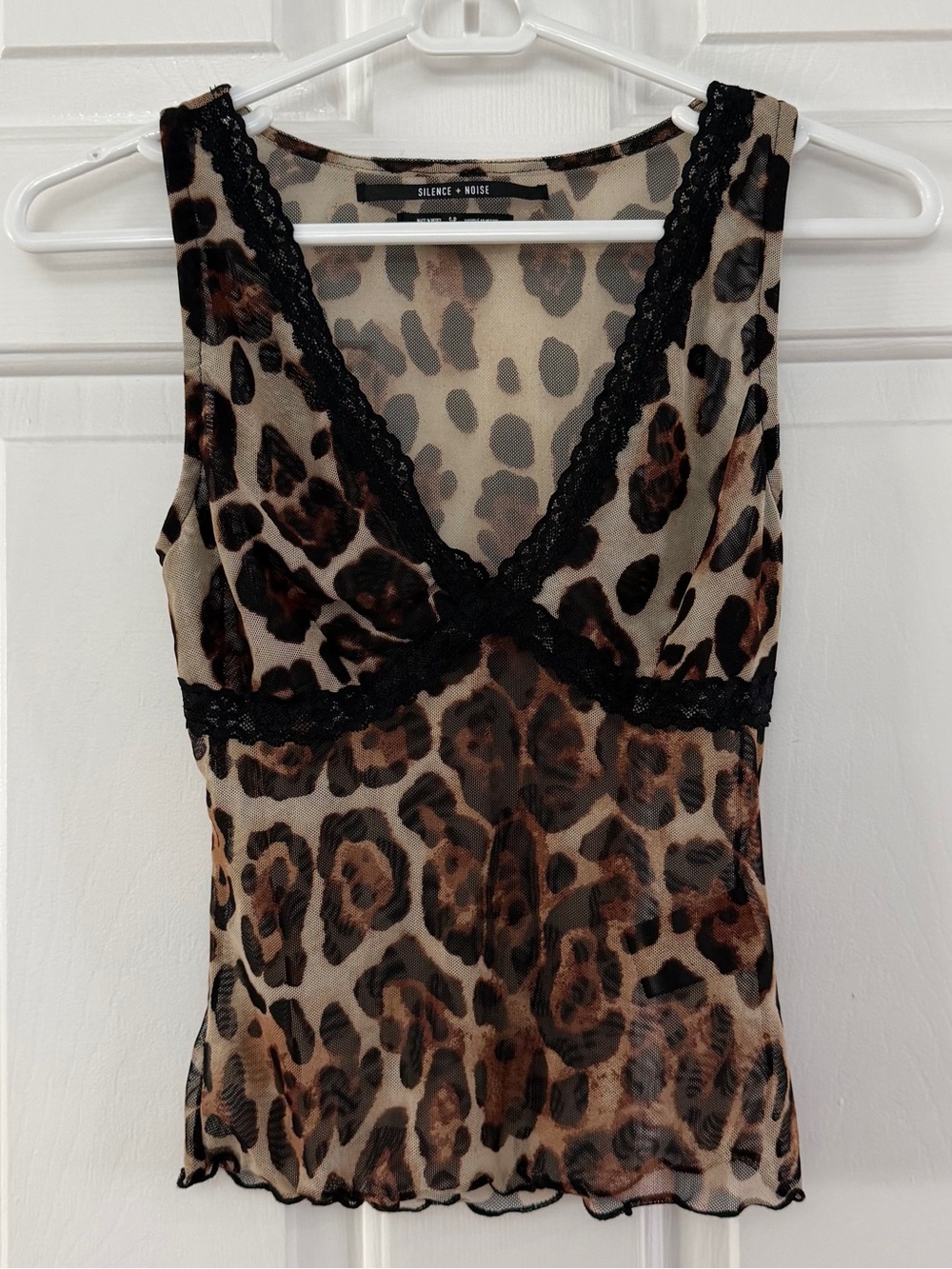Silence + Noise Leopard Print Lace-Trim Sleeveless Top - Brown/Black - NWOT
